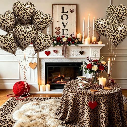 12 Pcs Leopard Print Heart Balloons 18 Inch cheetah Heart Shaped Foil Balloons for Valentine's Day Wedding Bridal Shower Engagement Birthday Party Camo Animal Jungle Party Supplies
