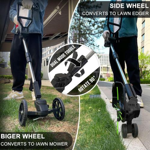 Orange Cordless Weed Wacker Eater Battery Powered, 21V Lightweight Electric Weed Trimmer with 2 Battery Operated & Charger& Wheels & Shears, No-String Grass Trimmer/Brush Cutter/Lawn Edger for Yard Garden