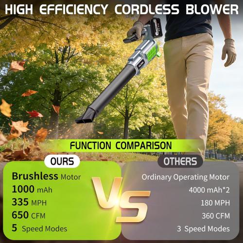 Cordless Leaf Blower, with 21V 10Ah Battery, Ultra-Light & Portable, 5-Speed Adjustable, 650CFM & 335 MPH Power for Lawn, Yard, Patio, Leaves Dust and Snow Removal