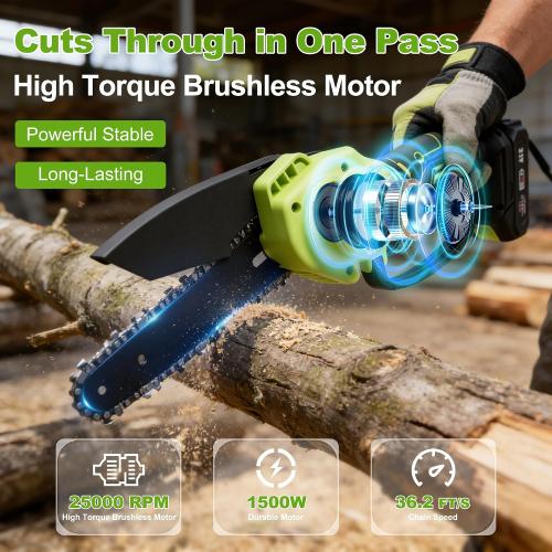 Electric Pole Chainsaw for Tree Trimming,8 Inch Battery Powered Pole Saw with Extension Pole,Lightweight Brushless Tree Trimmer for Branch Cutting,Limb Pruning,Yard Cleanup,Garden Maintenance Outdoor