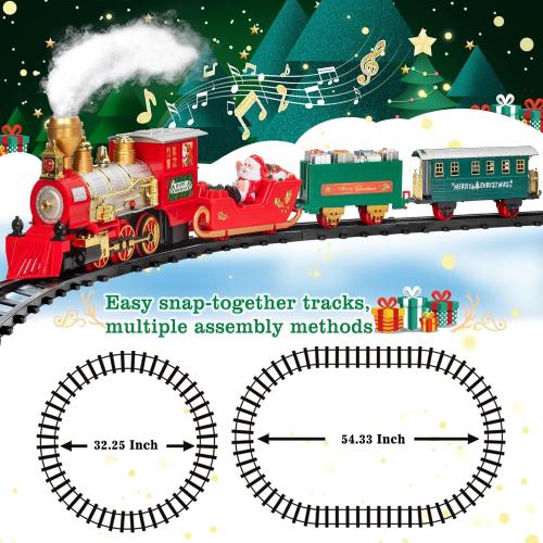 BainGesk Train Set, Christmas Train Set with Steam, Light and Sounds, Train Sets for Under Christmas Tree, Electric Train Toys for 3 4 5 6 7 8 Year Old Kids, Ideas Boys & Girls Christmas Gifts