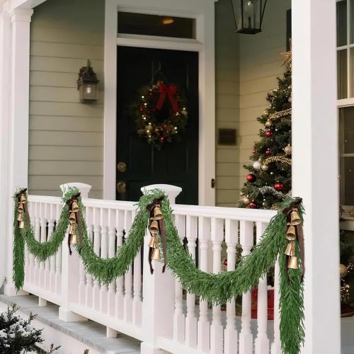 Waipfaru 9ft Artificial Norfolk Pine Garland, Realistic Christmas Garland with Lights Faux Winter Pine Greenery for Mantle,Table, Wall,Indoor,Outdoor Winter Christmas Decorations