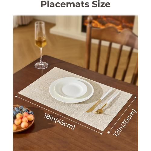 Leetaltree Beige Placemats Set of 8 - Heat Resistant Non-Slip Place mats for Dining Table, Washable Durable PVC Vinyl Woven Table Mats（Beige, 8）