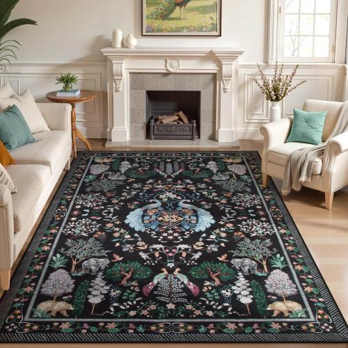 Lahome Black Rug for Bedroom, Living Room Rug 5x7 Rug Machine Washable Area Rug, Non-Slip Low Pile Carpet for Bedroom, Bedside, Office, Dining Room