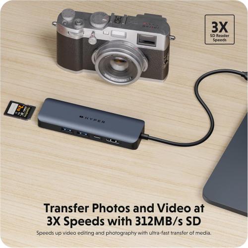 HyperDrive Next 6 Port USB C Hub for Mac, PC, Chromebook with 4K60Hz HDMI, 2 USB-A, USB-C 10Gbps 100W Power Delivery, 312 MB/s SD Card Reader Ports