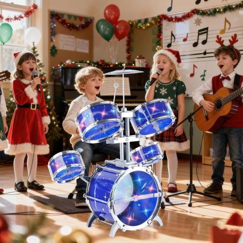 Upgraded Kids Drum Set for Toddlers w/ Light (All Plastic), Musical Gifts Toys for Boys Girls, Kids Jazz Drum Kit for Beginner Music Practice, Christmas Birthday Gift