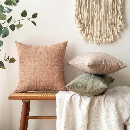 MIULEE Pack of 2 Decorative Burlap Linen Fall Autumn Throw Pillow Covers Modern Farmhouse Pillowcase Rustic Woven Textured Cushion Cover for Sofa Couch Bed 20x20 Inch Salmon