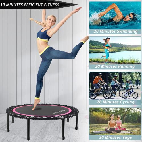 Newan 40-48 Silent Mini Trampoline Fitness Trampoline Bungee Rebounder Jumping Cardio Trainer Workout for Adults-Max Limit 330lbs