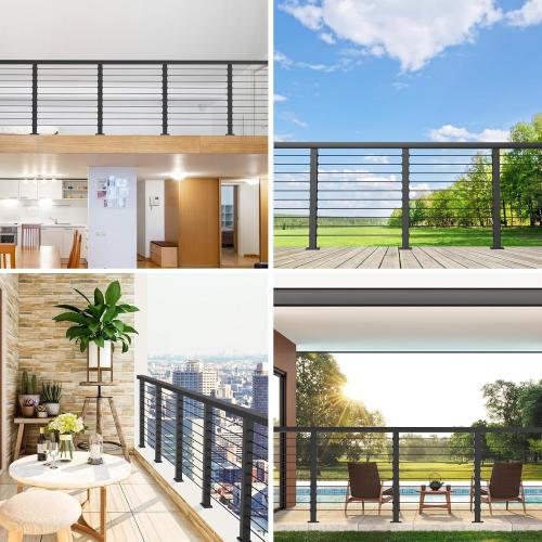 BLACK 4-12ft Complete Set 36 Cable Railing Post Kits, Stainless Steel Black Level Drilled Line Posts(35x2x2)4 Pack, 1/8 Wire Rope with Cutter(No Handrail), Swageless Deck Cable Railing, MY07-LP