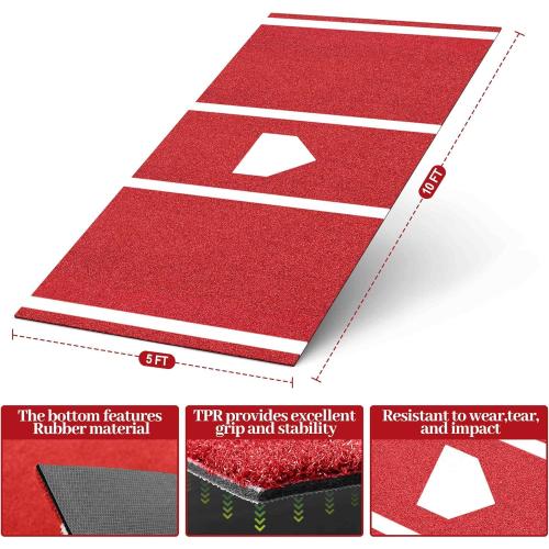 Baseball Hitting Mat Pro Batting Cage Mat Antislip TPR Rubber Backing with Home Plate for Baseball Softball Training Indoor and Outdoor