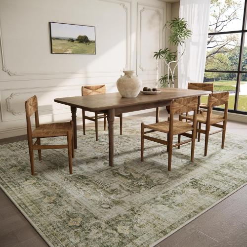 Washable Rugs for Living Room: Large Area Rug for Bedroom Non Slip Low Pile Soft Faux Wool Non Shedding Vintage Boho Carpet Rugs for Dining Room Kitchen Nursery Under Table Farmhouse Home Office