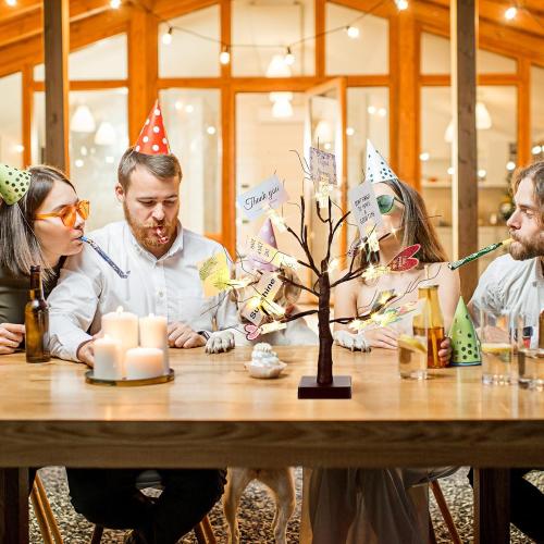 Mudder Money Gift Cards Tree Easter Lighted Birch Tree 24 LED Wedding Card Holder with 12 Clips for Spring Graduation Memorial Day Birthday Party Home Photo Memo(Classic Style,Brown, Warm White)