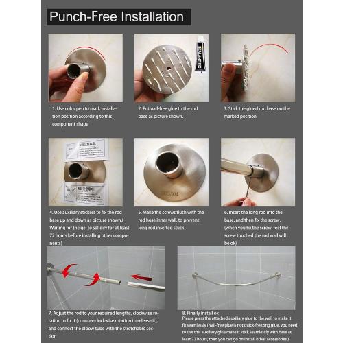 Corner Shower Curtain Rod Adjustable Stainless Steel L Shaped Rack Drill Free Install for Bathroom, Bathtub, Clothing Store (35.5-51.2 x 35.5-51.2)