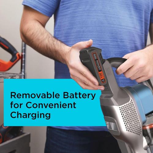 BLACK DECKER Cordless Vacuum, Powerseries Extreme, Stick Vacuum Cordless Rechargeable, Interchangeable Floorhead with Crevice Attachment, 3 Speed Control, Lightweight, Blue (BSV2020G)