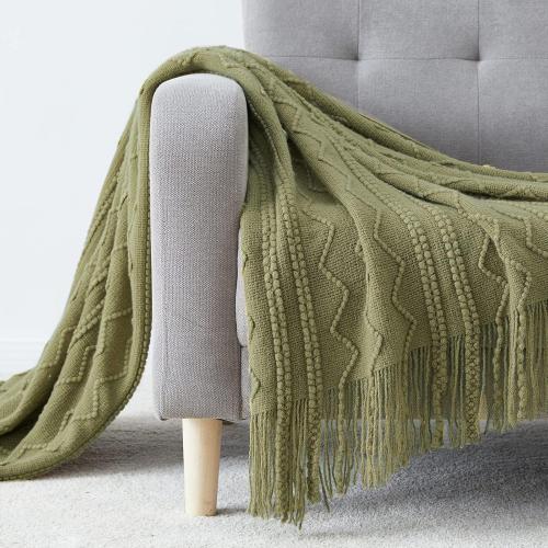 Size 50x60 Color Green BOURINA Olive Throw Blanket 50x60 Inches Throw Textured Solid Soft Sofa Couch Decorative Knit Blanket