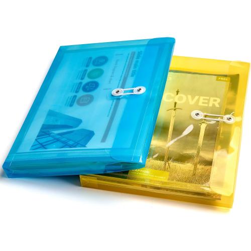 FANWU Plastic Letter Size Envelopes with Button & String Tie Closure, 1-1/6 Expansion, Side Load, Clear Poly Reusable File Folders Project Paper Documents Organizer for Office School & Home