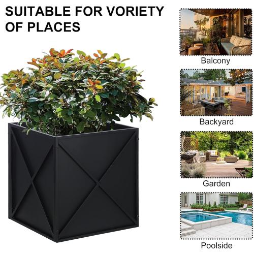SUNNYPARK Large Metal Planter Box 17”x 17”x 18”, Square Modern Black Metal Planter Box Heavy Duty with Drainage Holes for Outdoor Garden Patio
