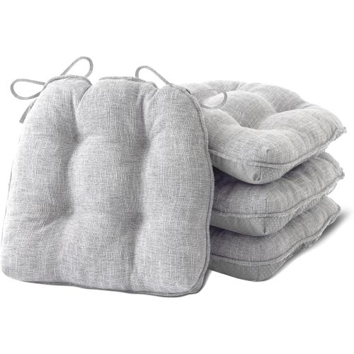 Chair Cushions for Dining Chairs Set of 4, Kitchen Chair Cushions, Chair Pads with Ties and Non Slip Backing, Tufted Memory Foam Seat Cushion 4 Pack, 15.5 x 15.5 x 4, Light Gray