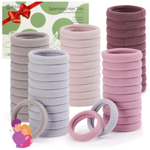 Bessrung 100 Pcs Thick Seamless Hair Ties, Ponytail Holders, Pink, No Damage for Thick Hair, Valentine's Day Valentine's Day Gift