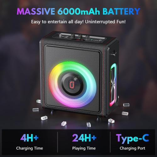 Karaoke Machine, Portable Bluetooth 5.3 Speaker with 2 Wireless Microphones for Adults, PA System with Pitch Correction & Echo Adjustment, Supports TWS/TF Card/USB/AUX/Live for Home Party (2MICS)