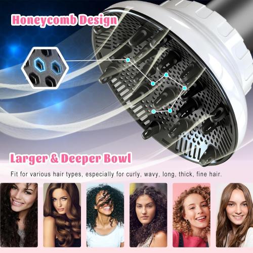 Universal Hair Diffuser for 1.4-3.1 Blow Dryers, Diffuser Hair Dryer Attachment, Professional Hair Diffuser for Curly Wavy Long Thick Hair, Reduces Frizz & Defines Curls, Home/Travel Use, White