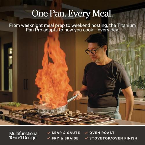 Our Place Mini Titanium Always Pan Pro | 8.5 PFAS-Free Nonstick Frying Pan with Spatula | Chef-Grade Tri-Ply Stainless Steel & Aluminum Build | Induction & Oven-Safe up to 1000°F | Chrome