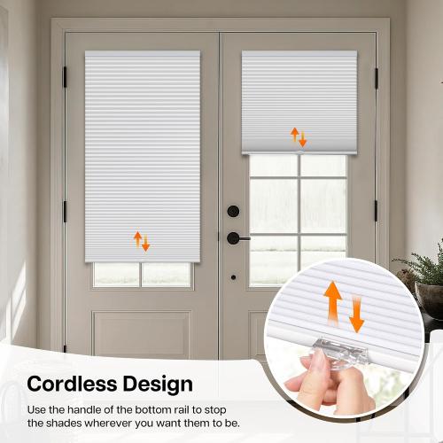 LazBlinds Cordless Cellular Shades for French Doors, No Drill French Door Blinds for Privacy, Blackout Light Blocking Honeycomb Shades for Sliding Doors Front Door Patio, 1 Pack, 26 W x 78 H, White