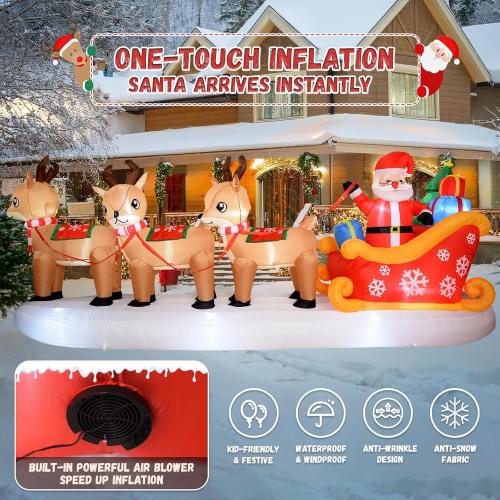 Christmas Blow Up Yard Decorations - 12 FT Christmas Inflatables Santa Sleigh and Reindeer Outdoor Decoration Built-in 13 Led Christmas Decorations Outdoor Inflatable for Yard Lawn Roof Xmas Party