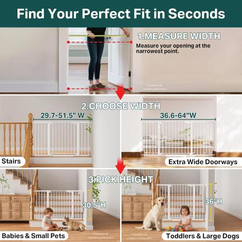 Cumbor 29.7-51.5 in Extra Wide Baby Gate for Stairs, Dog Gate Indoor White | Mom's Choice Awards Winner, Auto Close with Double Lock for Doorways, Child Gate for Toddlers & Pets, Pressure Mounted
