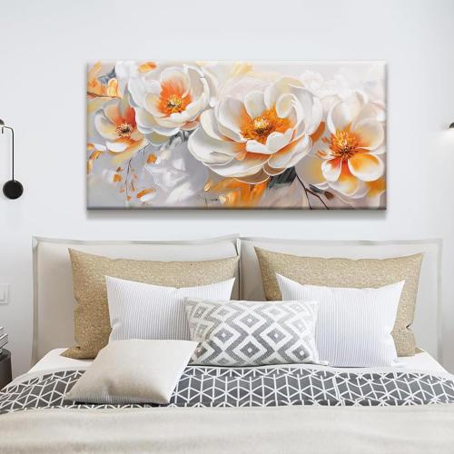 Suconvng Canvas Art Wall Decor Modern Minimalist Home Wall Decor Flower Paintings Orange White Wall Art Prints Floral Art Pictures For Bedroom Kitchen Office Artwork 20×40