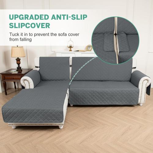 Grey XL Sectional Couch Covers 100% Waterproof L Shaped Sofa Slipcover Reversible Chaise Lounge Cover for Sectional Sofa Cover for Pets Cat Dog Kids Family