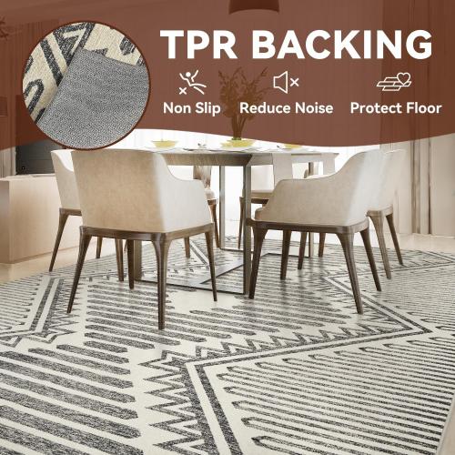 Charcoal Grey Boho 8x10 Area Rugs Textured Tufted Rugs for Living Room Bedroom Rug-Carpet Washable Neutral Modern Geometric Moroccan Aztec Rug