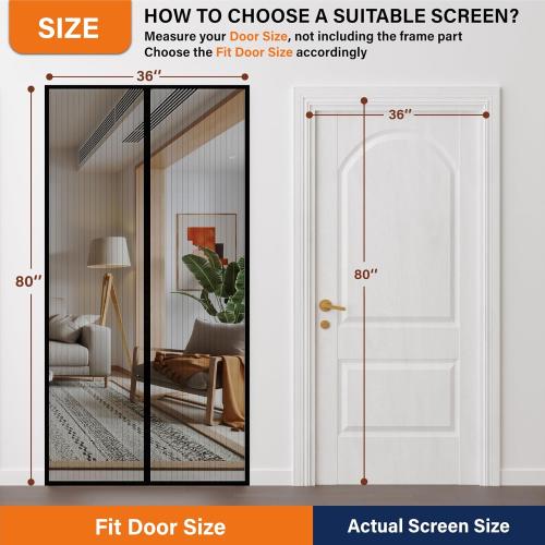Magnetic Screen Door, Keep Bugs Out, Pet & Kid Friendly，Works with Front Doors, Sliding Doors,Fit Door Size 36 x 80 Inches Black