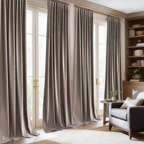 NICETOWN Taupe Velvet Curtains 8 ft, Room Darkening Thermal Insulated Drapes for High Living Room and Bedroom Back Tab Rod Pocket with Pleat Tape, W52 X L96, 2 Panels