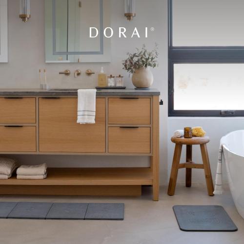 Dorai Home Stone Bath Mat - Premium Diatomaceous Earth Bath Floor Mats with Non-Slip Base, Fast-Drying Modern Shower Mat for Bathroom | Rain Sandstone - 23.6x15.4