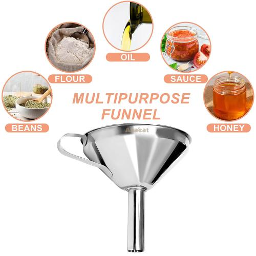 Anaeat Stainless Steel Kitchen Funnel, Multi-Use Premium Metal Food Grade Cooking Funnels with 2 Removable Strainer Filter for Transferring Liquid or Dry ingredients, Oils & 1 Pc Cleaning Brush (5.0)