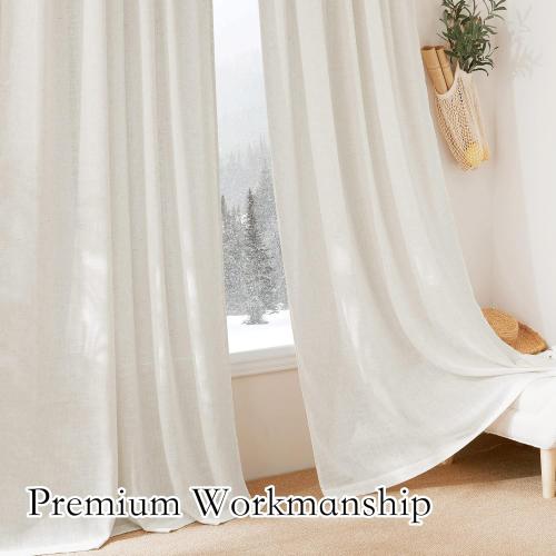 RYB HOME 108 inch Curtains - Flax Linen Blend Semi Sheer Light Glare Filtering Extra Long Drapes for Living Room Dining Doorway Farmhouse Office Sunroom, Linen, Wide 52 by Long 108, 2 Panels