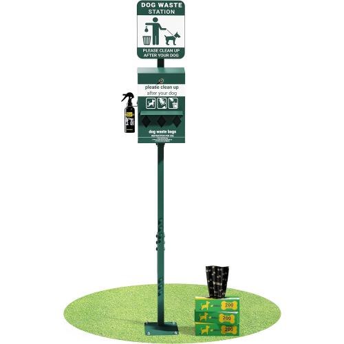 Mini Pet Waste Station - Includes 600 Dog Poop Bags - Original Glow in the Dark Dog Waste Station and Dog Poop Sign, Triple Storage Dog Poop Bag Dispenser with Hand Sanitizer Bottle