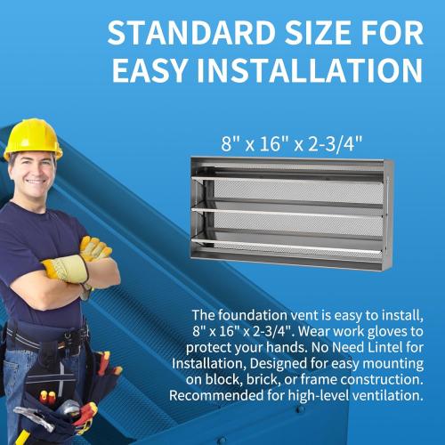 8 x 16 Manual Foundation Vent with Adjustable Louvers for Ventilating Crawl Space Replacement Air Vent for Block & Brick Construction, Aluminum, 73 sq. in. Net Free Vent Area 4 piece