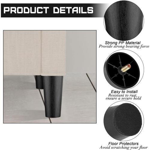 TURSTIN 16 Pack 6 Inch Plastic Furniture Legs with M8 T-Nuts Screws Tapered Sofa Couch and Chair Legs Replacement Furniture Legs for DIY Projects Sofas Coffee Tables Dressers Beds