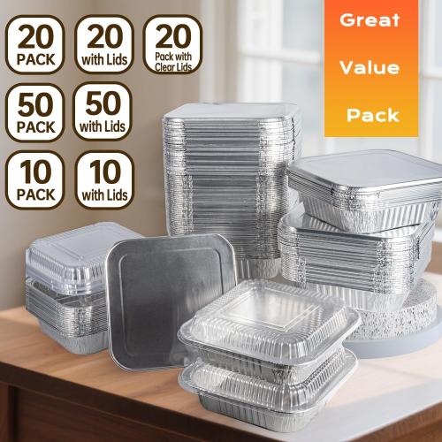 Aluminum Pans 8x8-50 Pack Disposable Baking Pans, 8 Inch Square Tin Foil Pans, Aluminum Roasting Trays for Holiday Cooking, Heating and Baking, Christmas, Parties Meal Prep & Storage