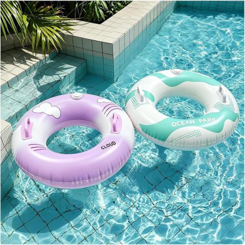 2 Pack Pool Floats for Kids & Adults Built-in Press Pump Inflatable Swim Rings with Handles, Water Tubes for Summer Beach Party Pool