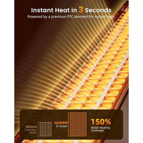 Space Heater for Indoor Use, 34 Space Heater for Large Room, 1500W Tower Heater with Remote, Adjustable Thermostat, 12H Timer, 70° Oscillation, Overheat & Tip-Over Protection, Black