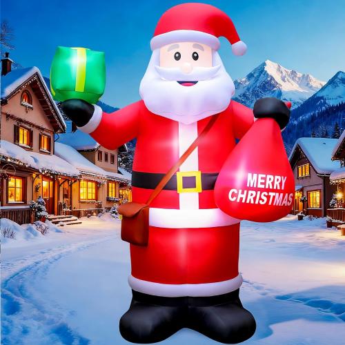 14 FT Christmas Inflatables Santa Claus Outdoor Decoration, Giant Santa Inflatable with Gift Bag, Blow Up Yard Decor with Built-in LED Lights for Xmas Lawn Garden Home Holiday Party