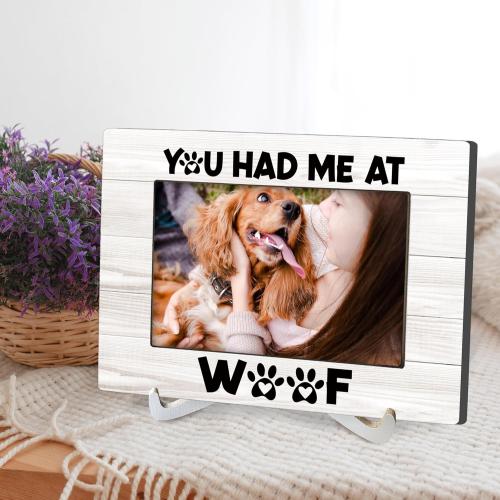 Dog Gift 8x6 Picture Frames, Dog Mom Gifts for Women, Gift for Dogs Owner, Pet Dogs Memorial Wood Photo Frame, You Had Me At Woof Pet Dad Gifts Picture Frame for Wall and Tabletop Display