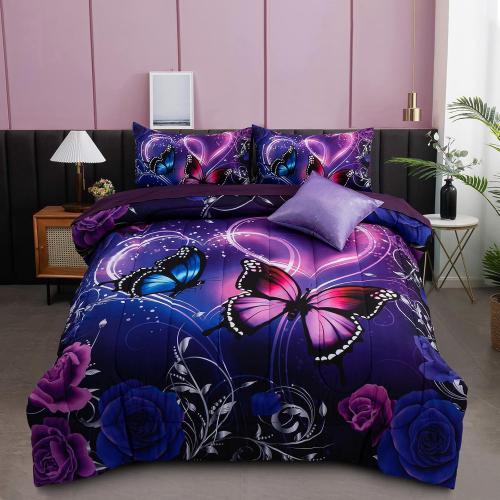 A Nice Night Purple Galaxy Butterfly 6pc Bedding Girls Comforter Sets,Full