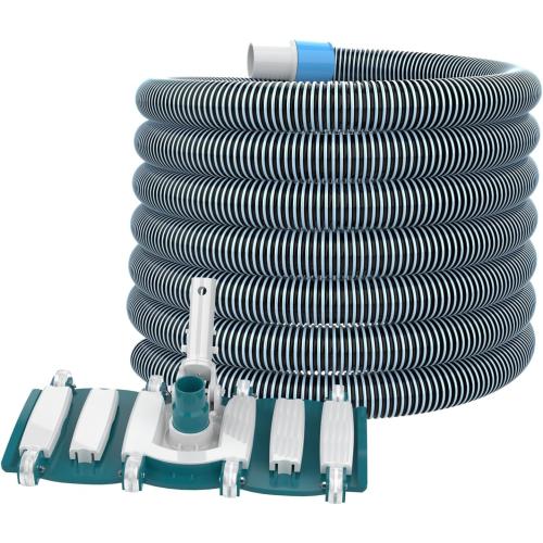Professional 1-1/2-Inch x 30-Feet Swimming Pool Vacuum Hoses and Weighted Rotatable Handle Vacuum Head with Wheels, Perfect for Above Ground and Inground Pools
