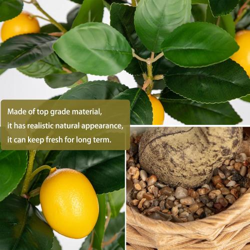 Artificial Potted Plants 17.3 inches Small Fake Lemon Tree Artificial Lemons Citrus Tree with Woven Pot Faux Plants Indoor Lemon Decorations for Home,Office, Living Room Table, Desk