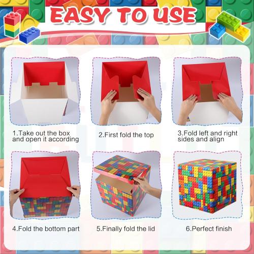 6 Pcs Large Building Block Party Decorations Boxes, 12 Inch Brick Theme Cardboard Box Backdrop Props Boxes for Building Block Birthday Party Decorations