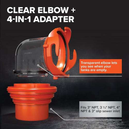 Camco RhinoFLEX Camper/RV Sewer Hose Kit with 4-in-1 Adapter & Clear Elbow, Includes Caps for Convenient Storage, Fits 3″ Slip & NPT Threaded Sewer Connections